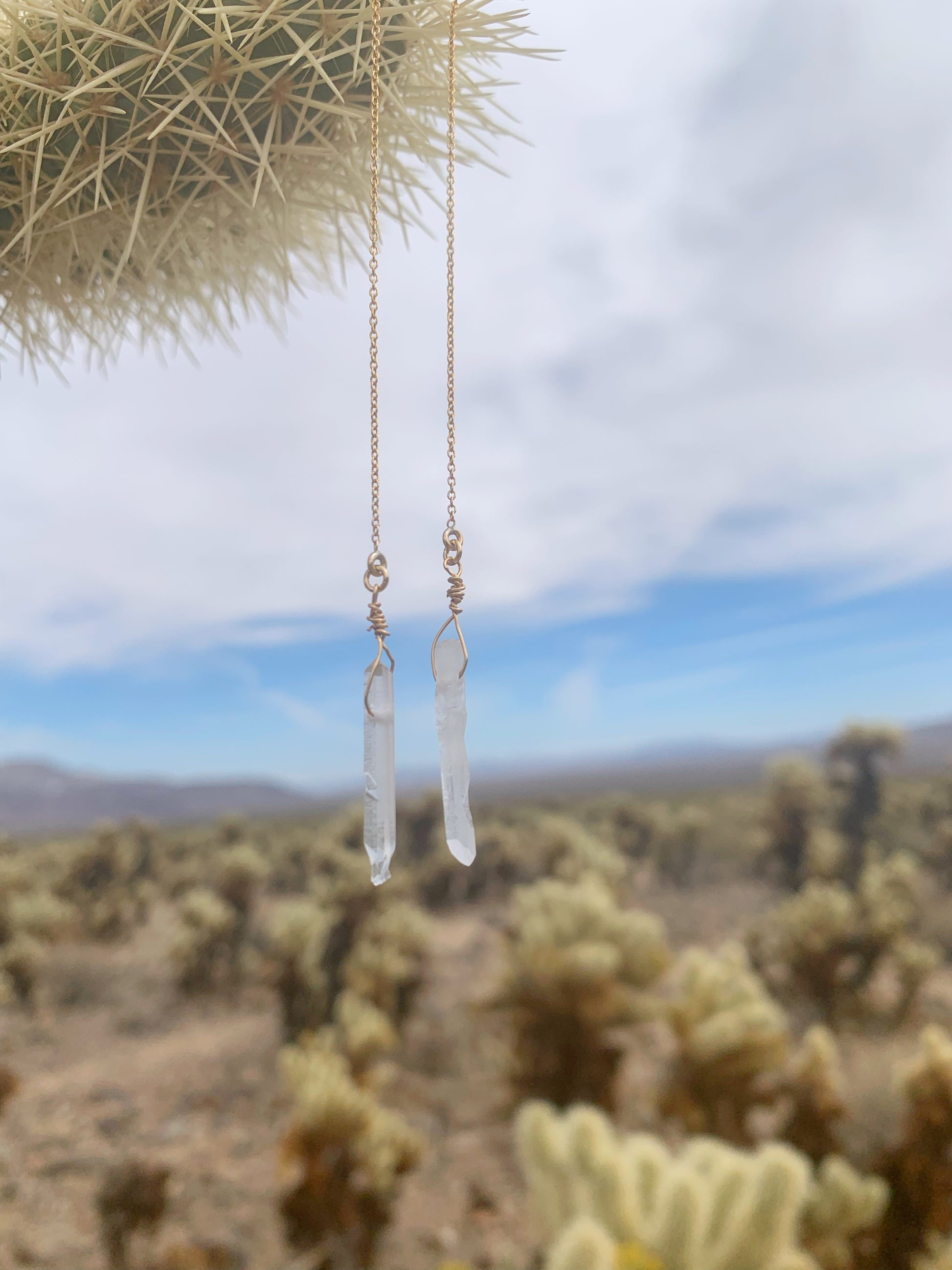 Crystal Quartz and Gold Threader Earrings | Tanah Lot Beach