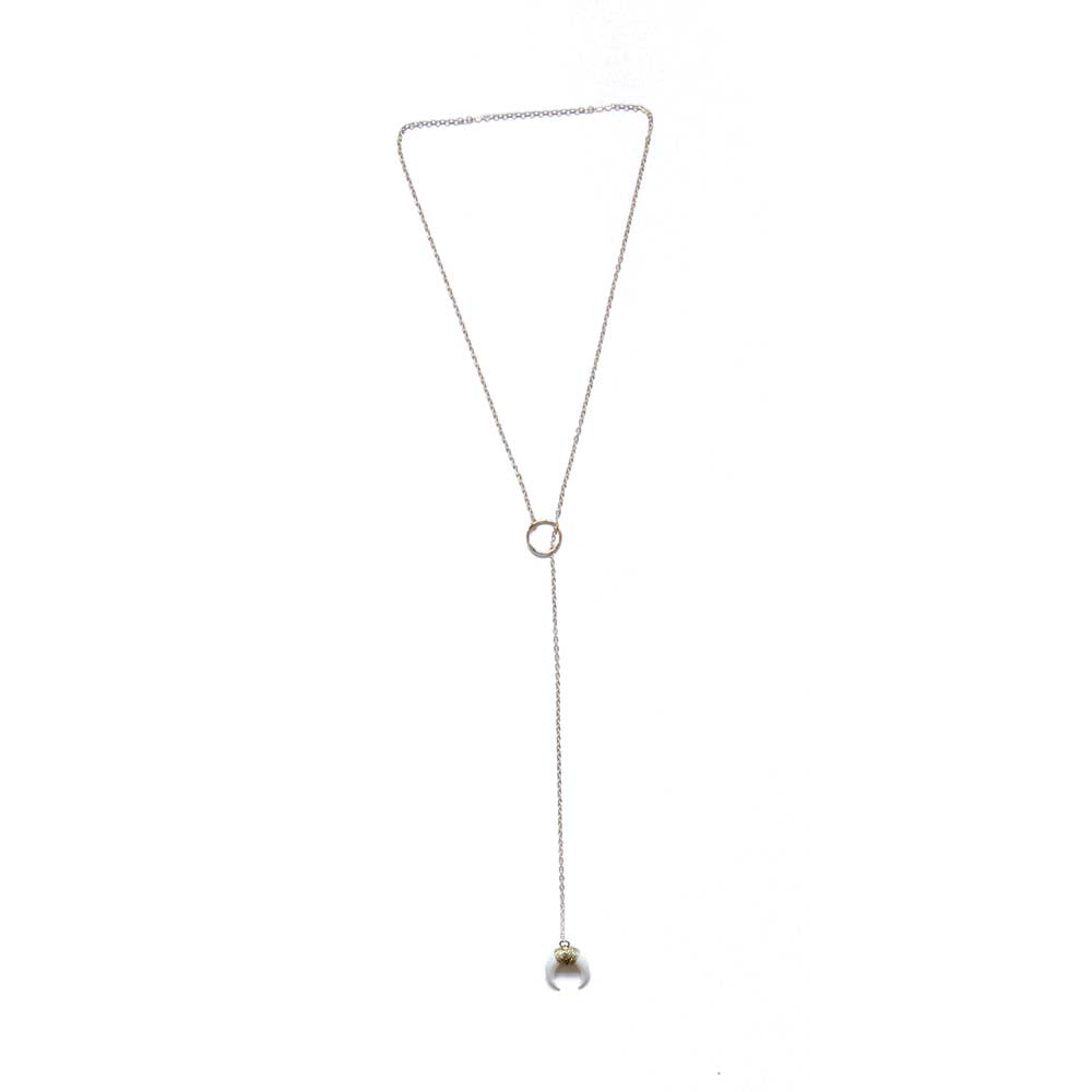White horn lariat. Made of gold fill and bone. Also, available in black. Handmade. Chains by Lauren