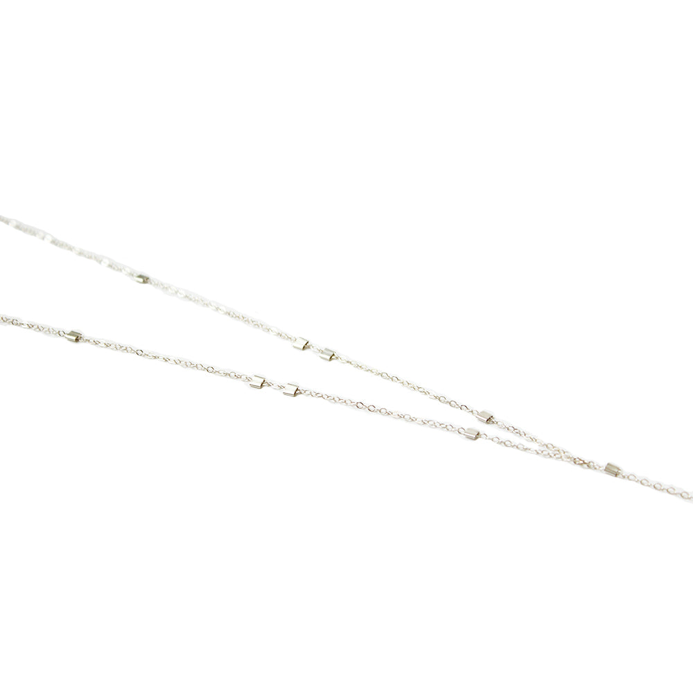 Close up of the sterling silver y necklace. Find the handmade jewelry at www.chainsbylauren.us. Handmade. Chains by Lauren