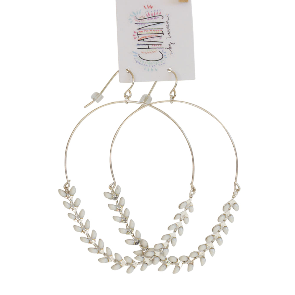 Light weight, contemporary novel silver hoops. Available in black as well. Chains by Lauren