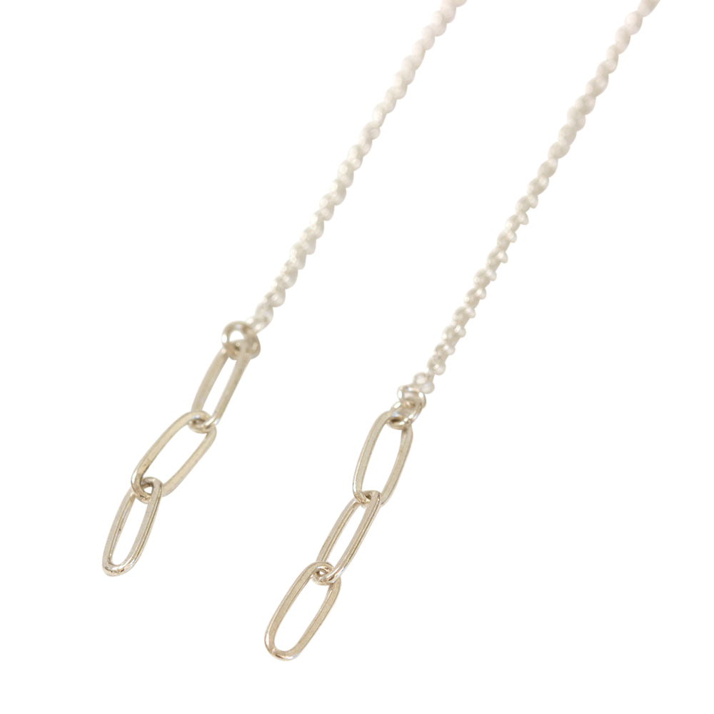 Silver paper clip threader earrings. Made of sterling silver and super light weight. Chains by Lauren