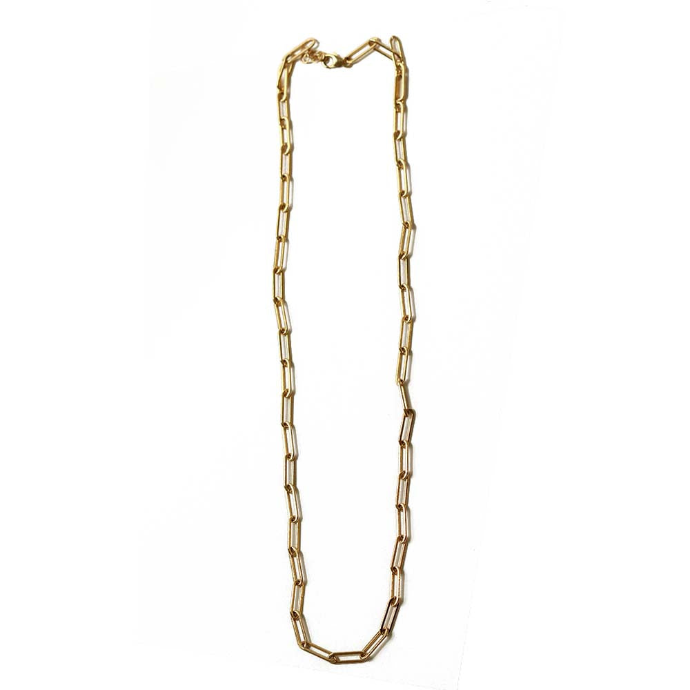22 inch paper clip chain gold necklace. Adjust the length with the back extension or secure the lobster close through the paper clip chain links. Handmade. Chains by Lauren