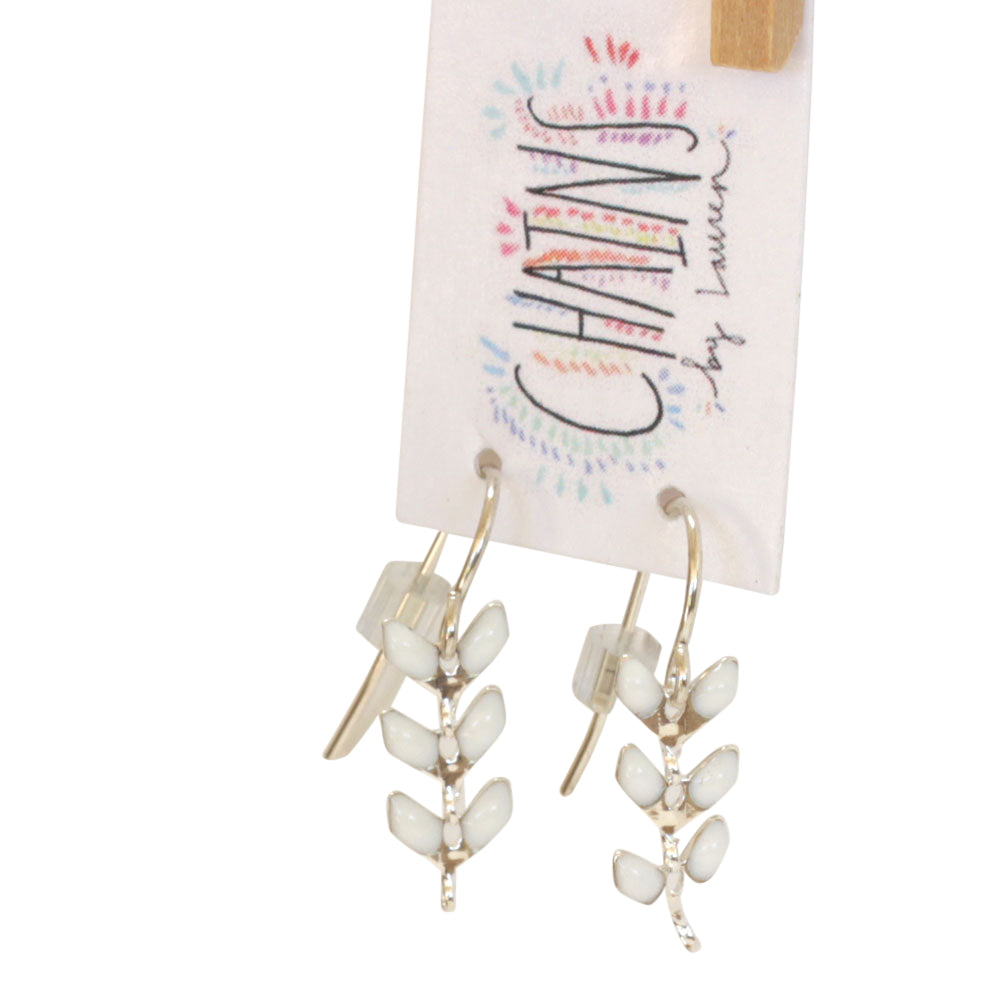 Tiny silver earrings made of sterling silver and enamel. Chains by Lauren