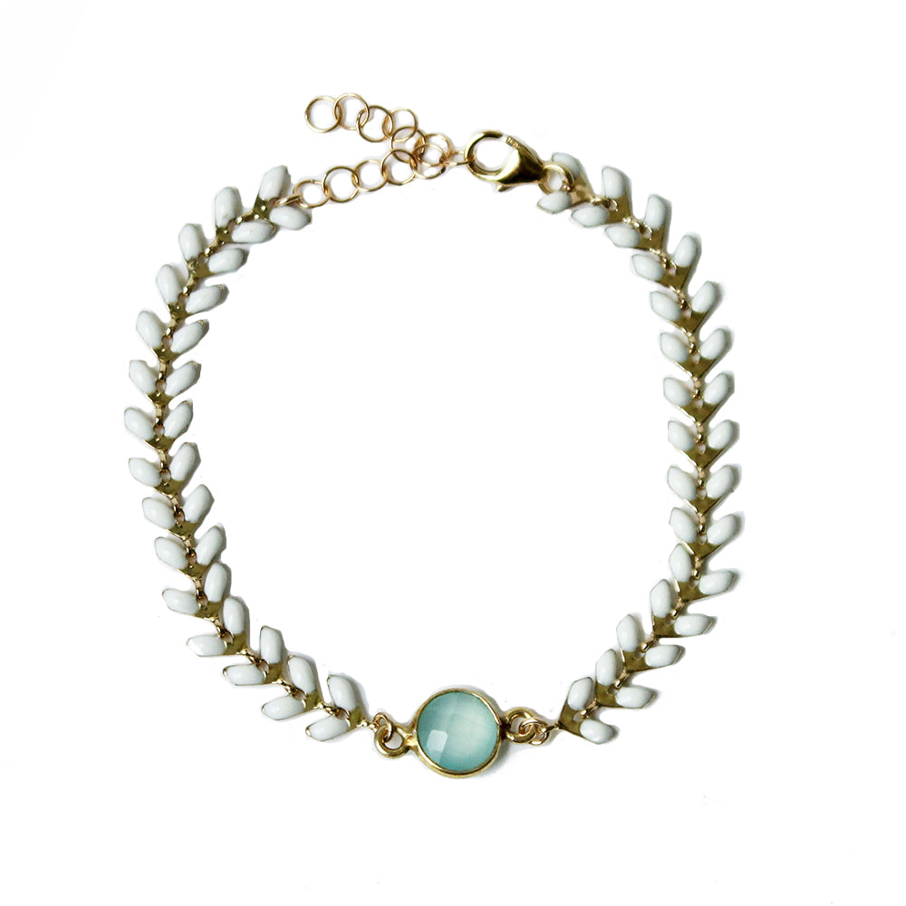 White wheat and chalcedony stone bracelet.  Handmade.  Chains by Lauren