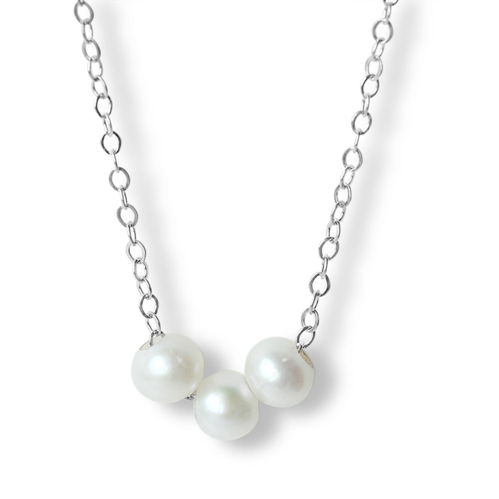 Elevate your jewelry game with our stunning Sterling Silver 3 Pearl Necklace.