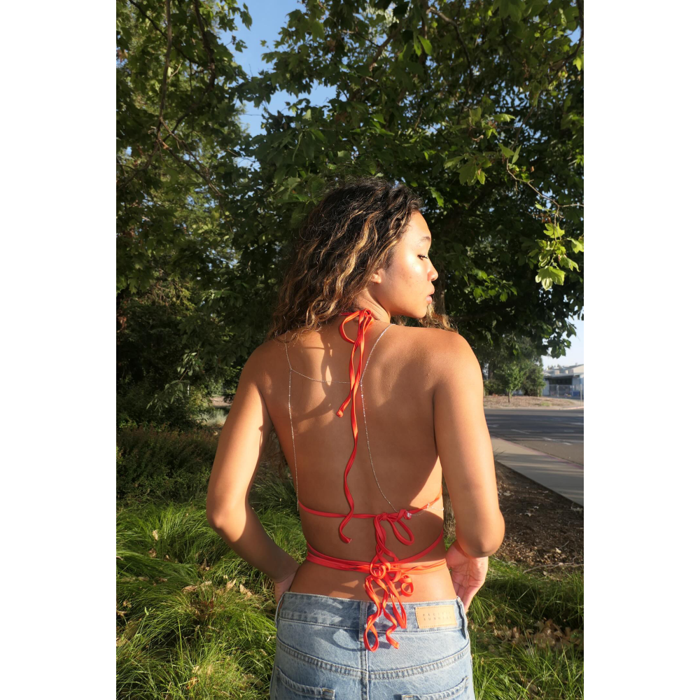 Sterling silver body chain slips over your head.
