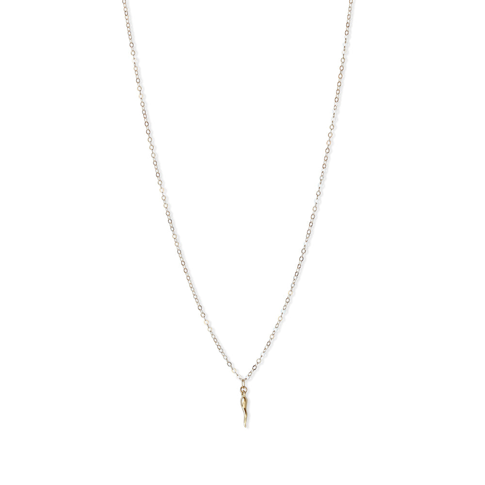 14K gold filled dailnty Italian horn necklace comes in four versatile lengths: 18 inches, 20 inches, 22 inches, and 24 inches.