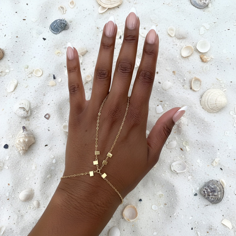 Small-batch, tarnish-free gold handchain bracelet from Chains by Lauren