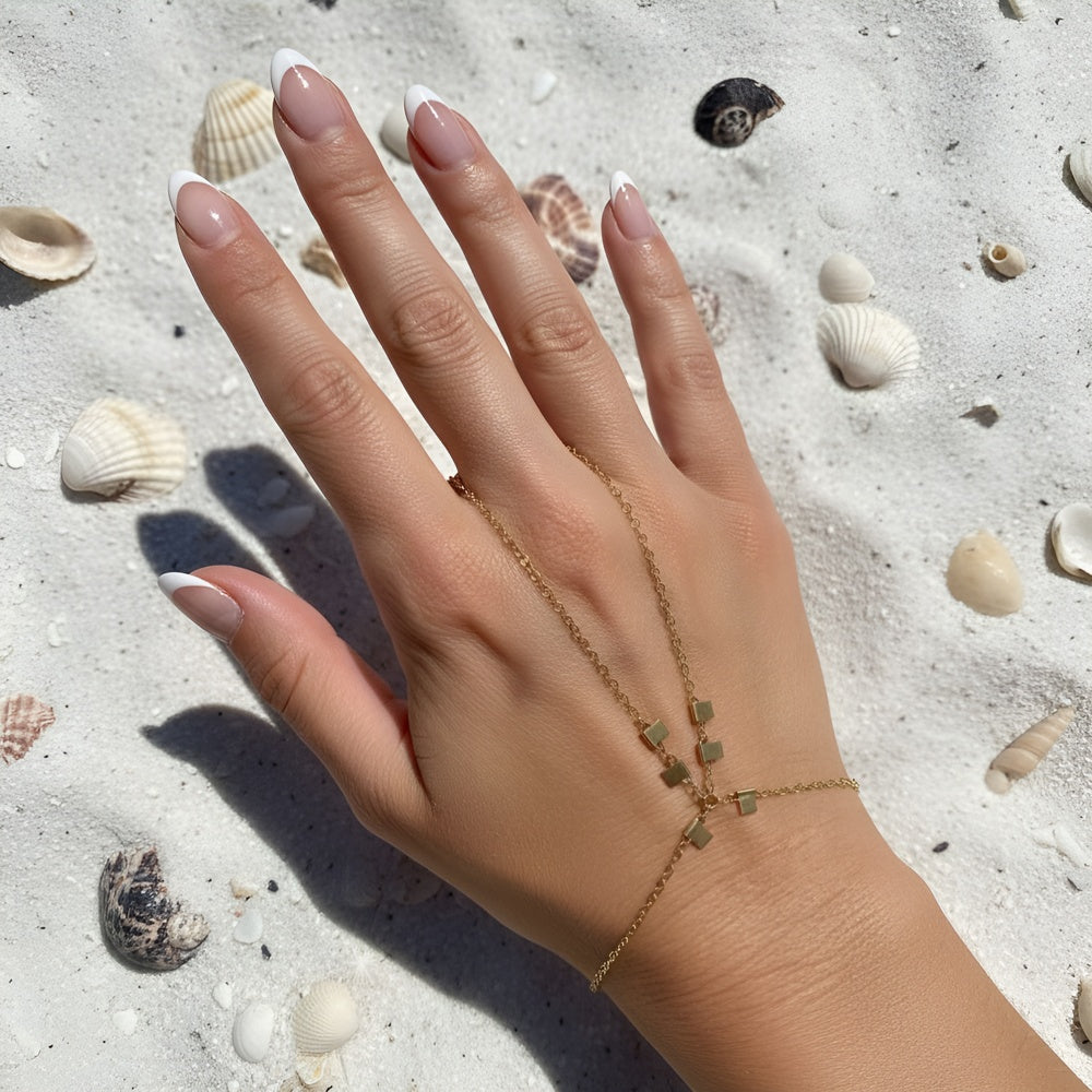 Dainty tarnish-free gold handchain, handmade in small batches by Chains by Lauren.