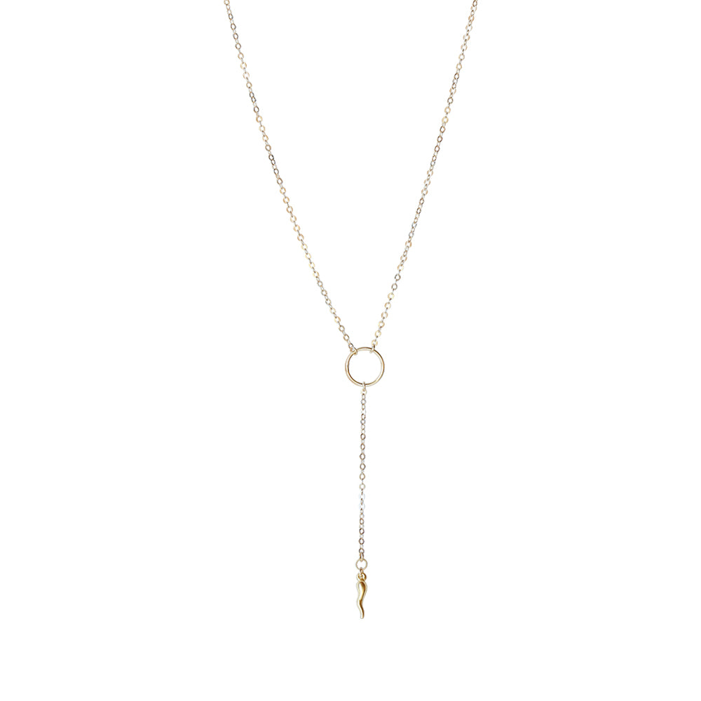 The delicate Italian horn Y necklace design is a symbol of the Italian culture and belief, serving as a constant source of positivity and fortune.  