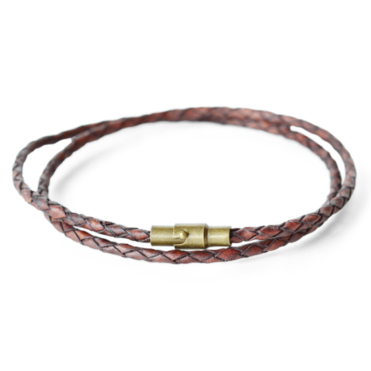Men's dark brown leather wrap bracelet with a magnetic closure.