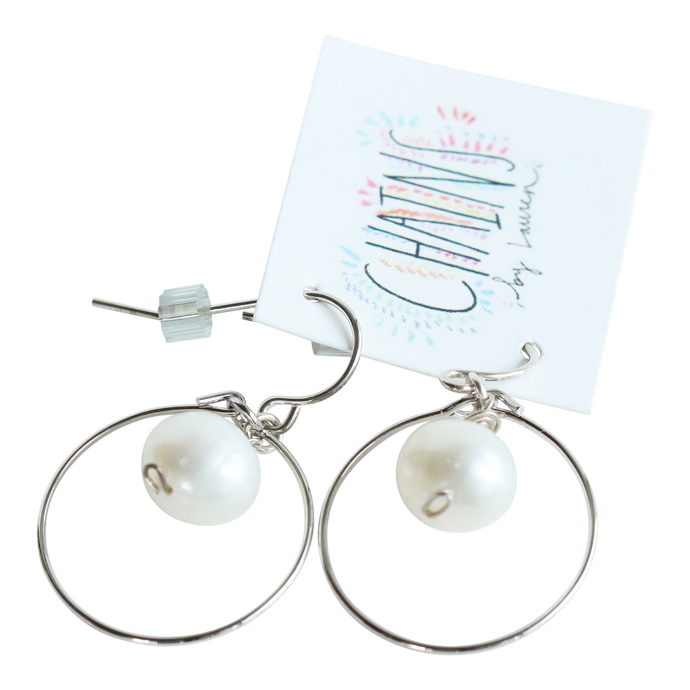 Sterling Silver Mini Pearl Hoop Earrings | Tahiti Beach
