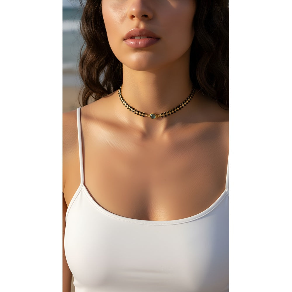 Black Wheat Choker with Stone | Kaimu