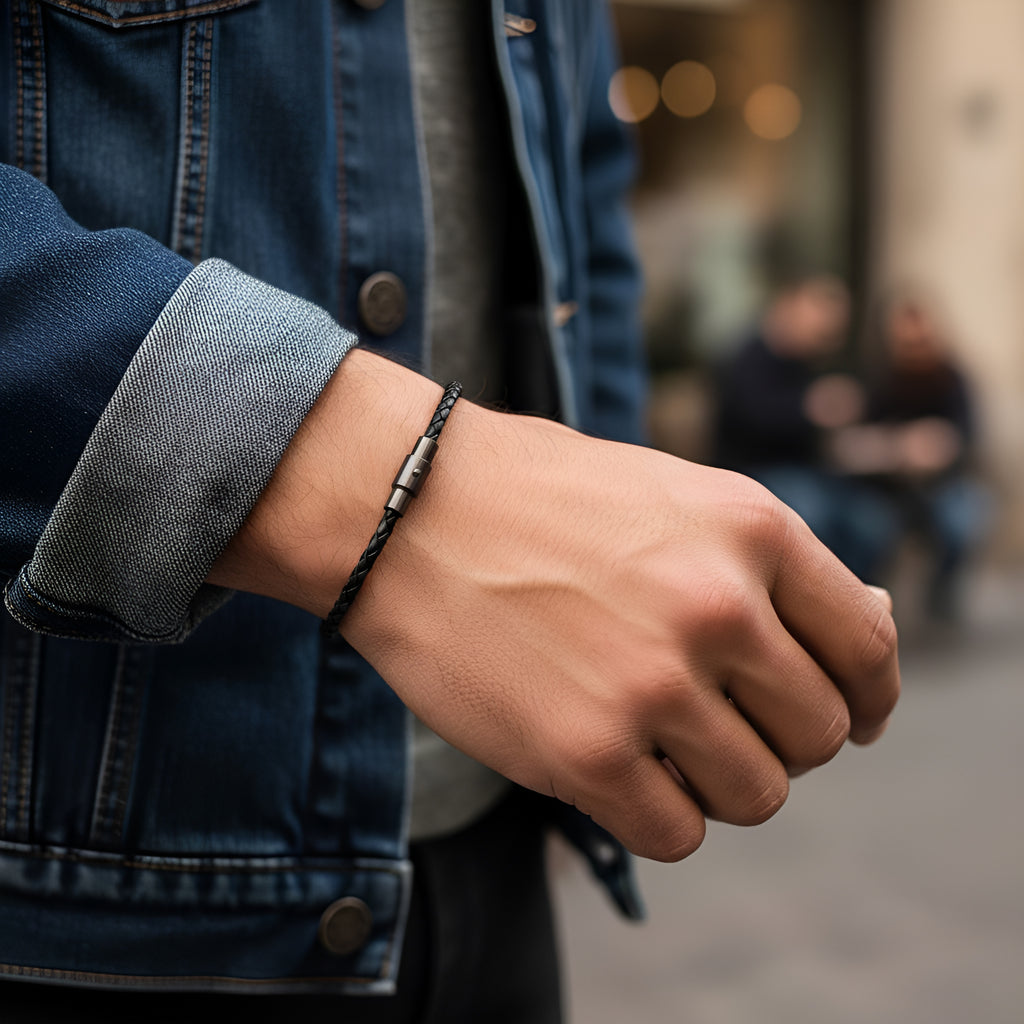 Men's Black Leather Bracelet