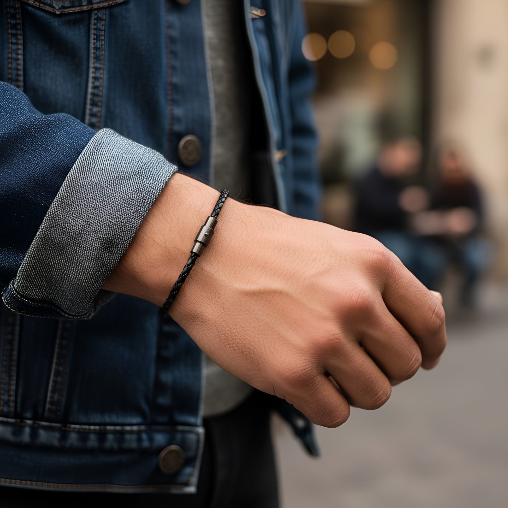 Men's Black Leather Bracelet