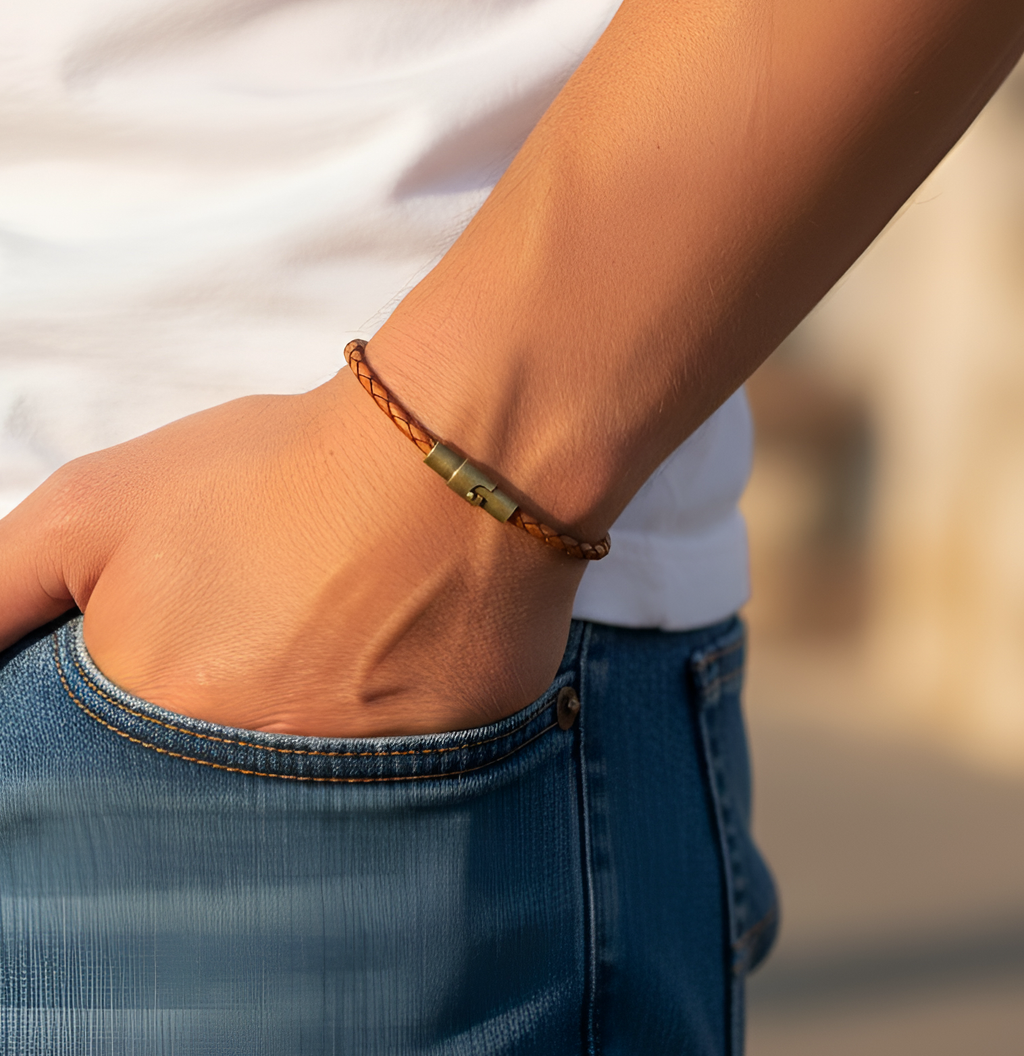 Men's Caramel Brown Leather Bracelet | Santa Teresa