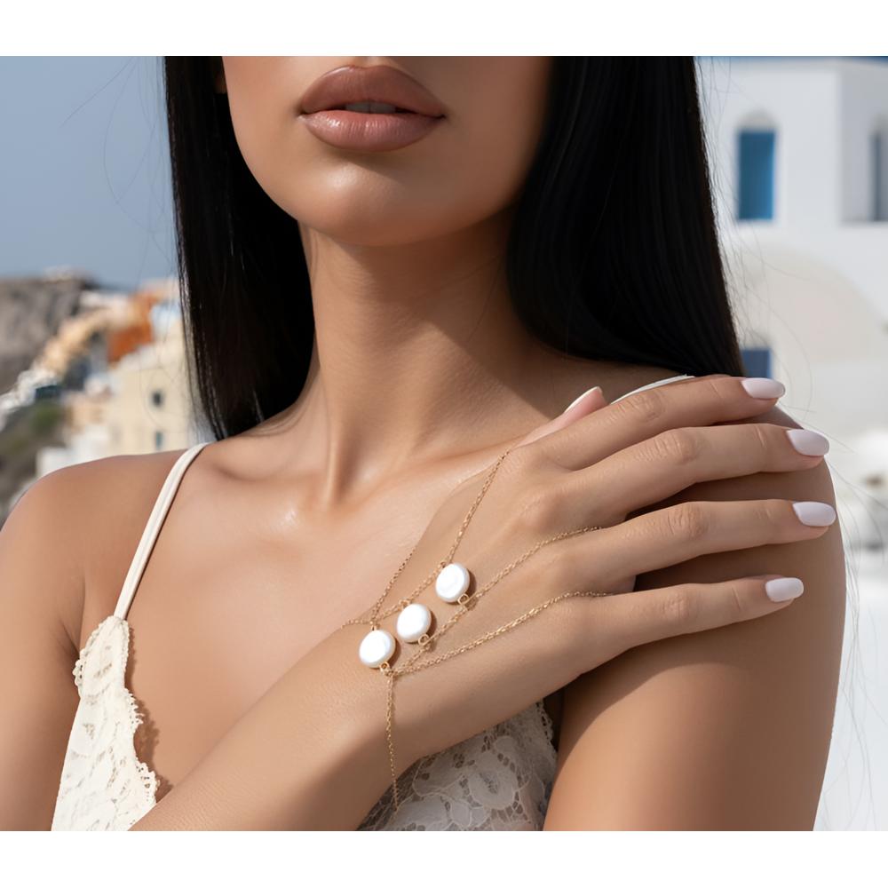 Luxe Pearl-Embellished Hand Chain | Temae Beach
