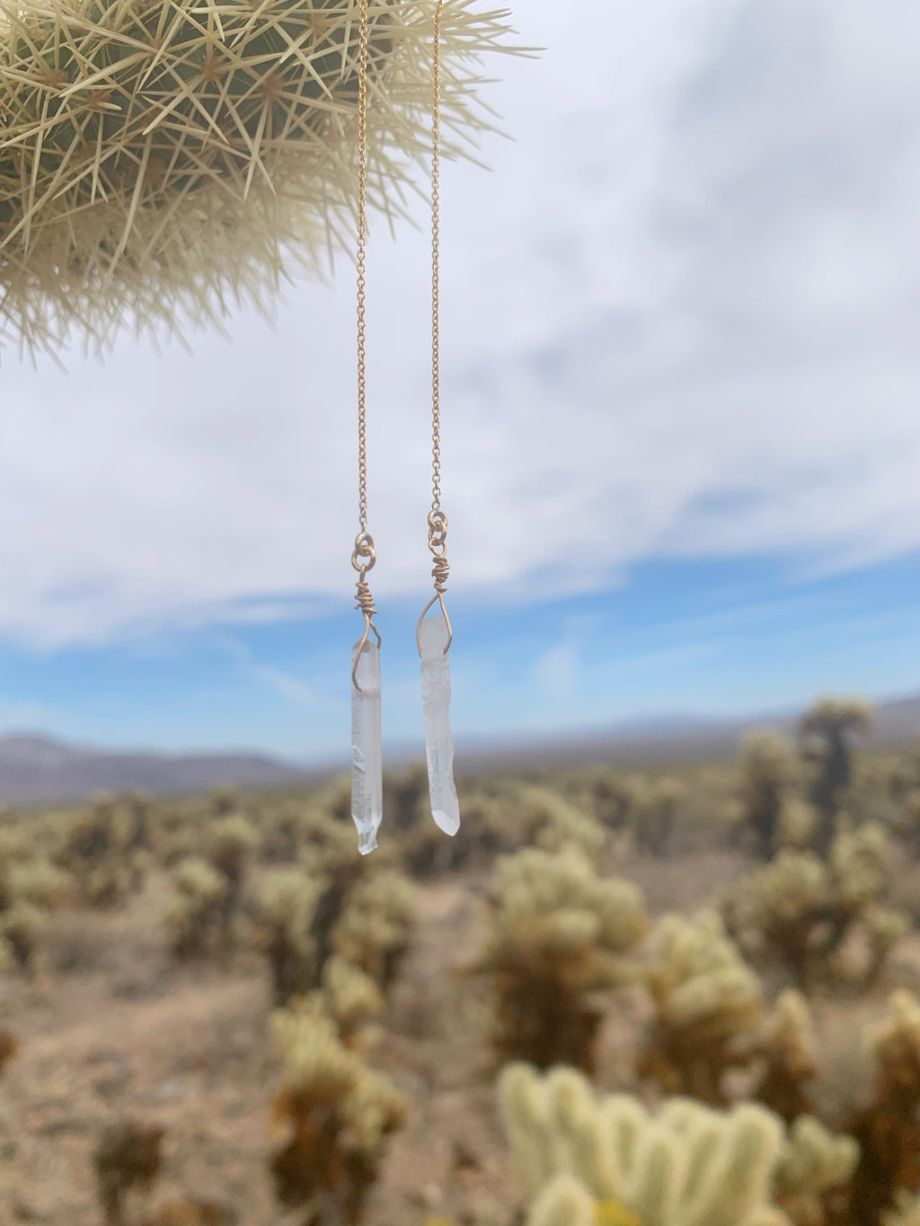 Crystal Quartz and Gold Threader Earrings | Tanah Lot Beach