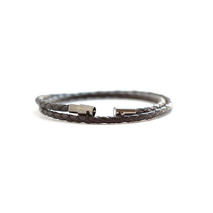 Men's Thin Black Leather Wrap Rope Bracelet secures with a magnetic closure and safety lock.  Chains by Lauren