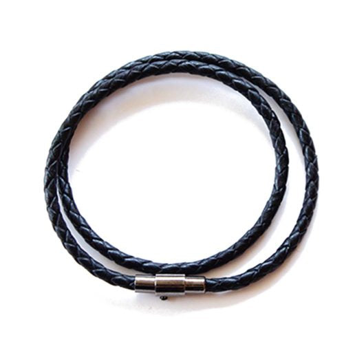 Thin unisex black leather wrap bracelet.  Chains by Lauren