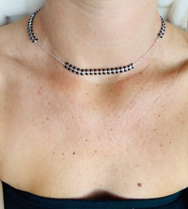 This black Grecian necklace is adjustable at the back neck