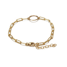 The dainty paper clip chain stacking bracelet is adjustable and will fit a 5 1/2"- 7" wrist.  Chains by Lauren
