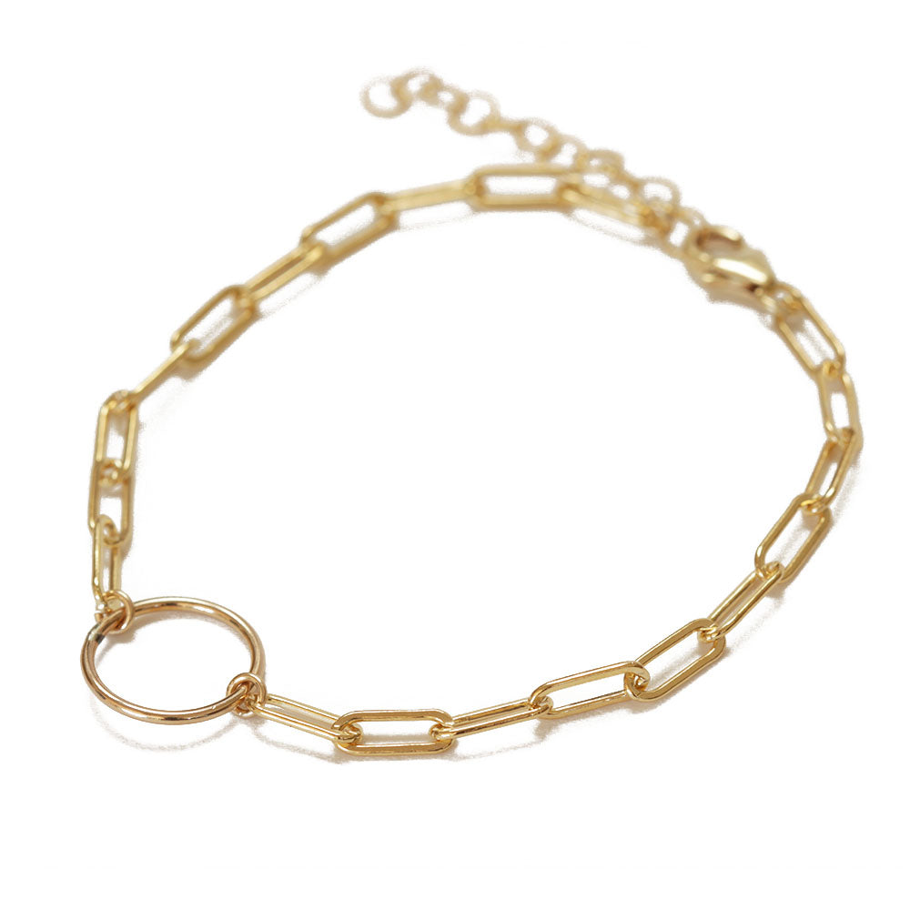 The dainty paper clip chain stacking bracelet is made of gold filled chain and charm.  The color will stay.  Chains by Lauren