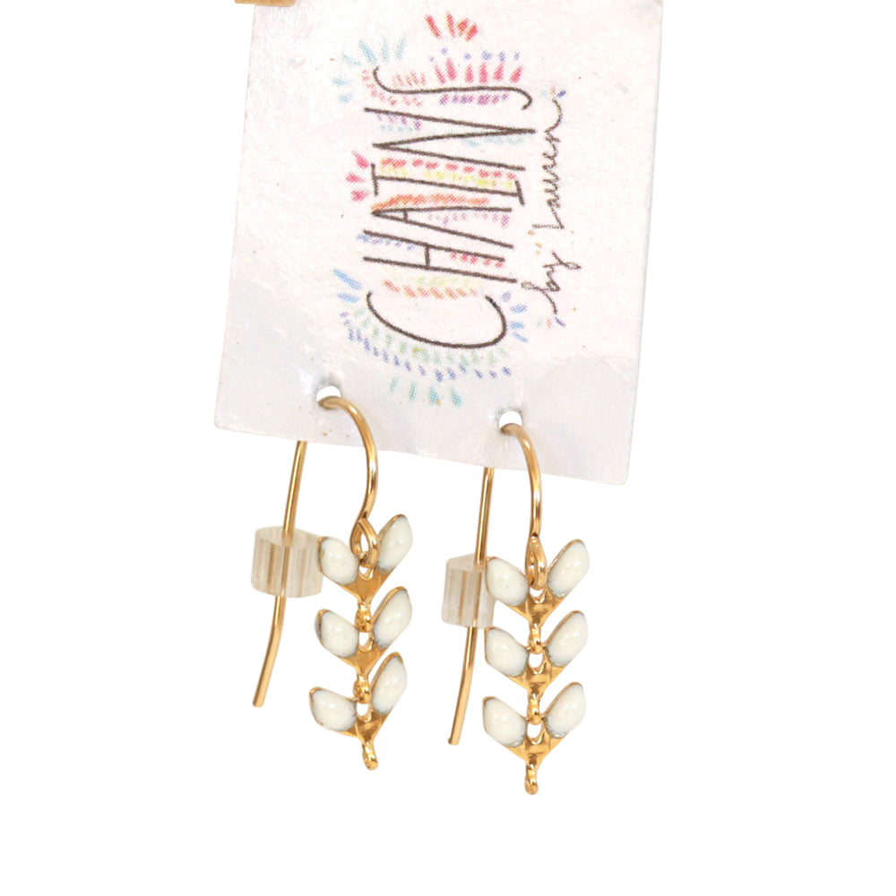 Tiny gold Grecian earrings made of enamel and gold hooks. Chains by Lauren