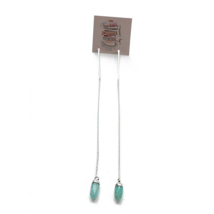 Silver Amazonite Threader Earrings | Las Cuevas