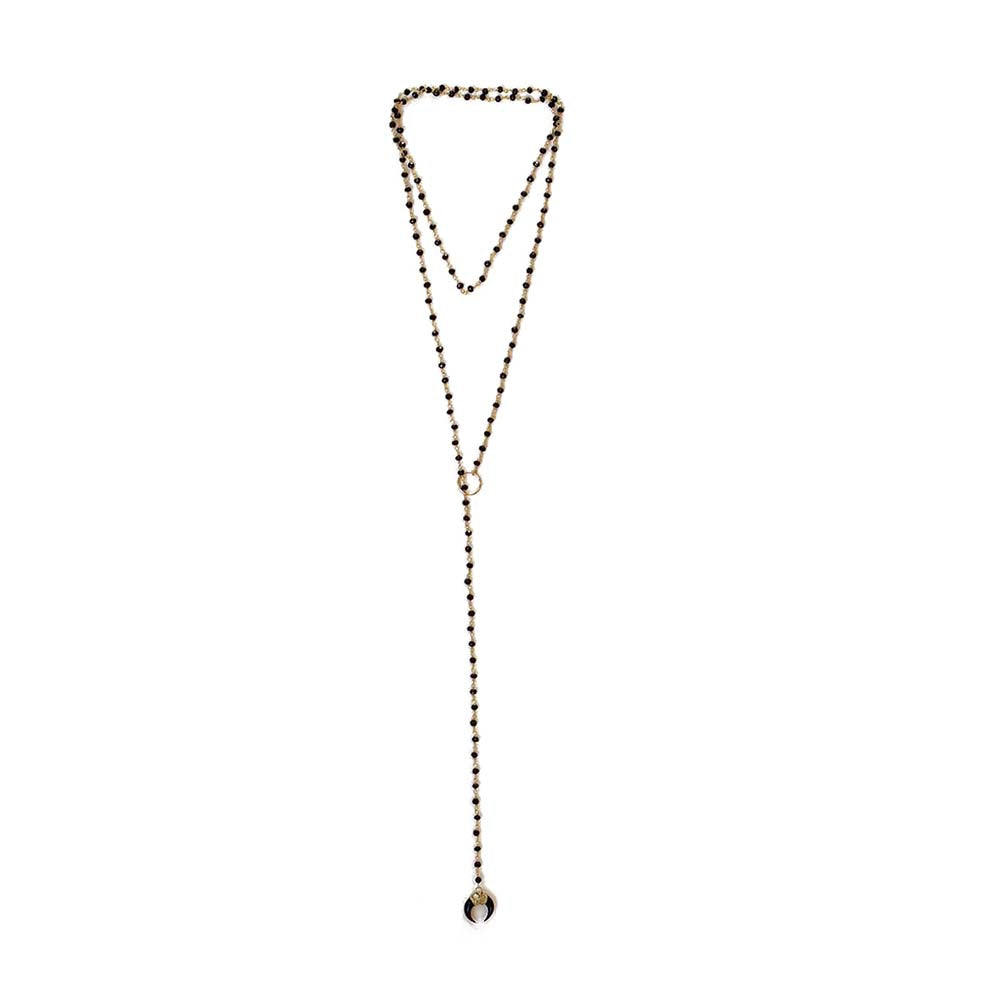 Beaded lariat and choker necklace with black spinel beads.  Adjust the lariat as you wish.  One size fits all.  Chains by Lauren