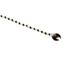 Close up of the black spinel lariat necklace.  Chains by Lauren