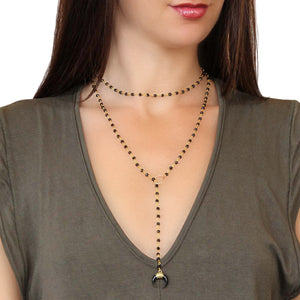 Beaded lariat and choker necklace with black spinel beads.  Adjust the lariat as you wish.  One size fits all.  Chains by Lauren