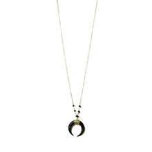 Large Horn necklace.  Available in a range of lengths.  Made with gold fill and black spinel beads.  Chains by Lauren