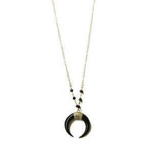 Large Horn necklace.  Available in a range of lengths.  Made with gold fill and black spinel beads.  Chains by Lauren