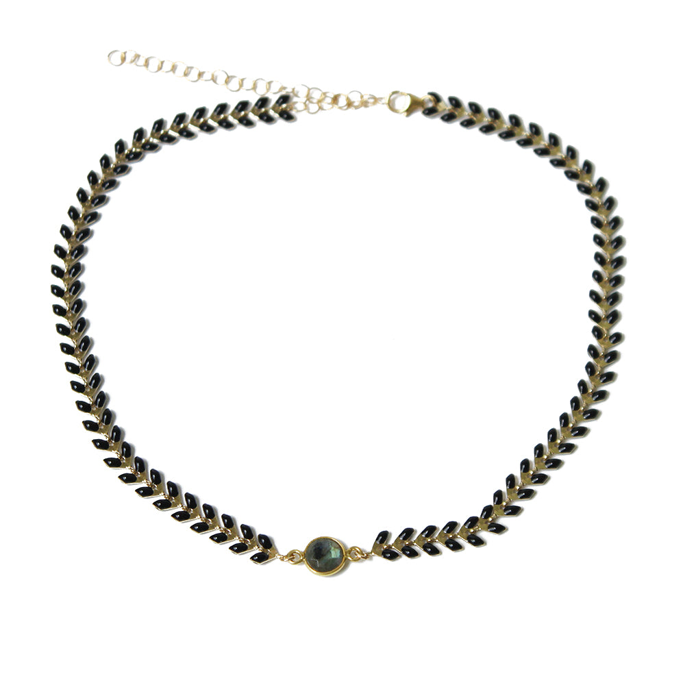 Black Wheat Choker with Labradorite Stone.  Chains by Lauren