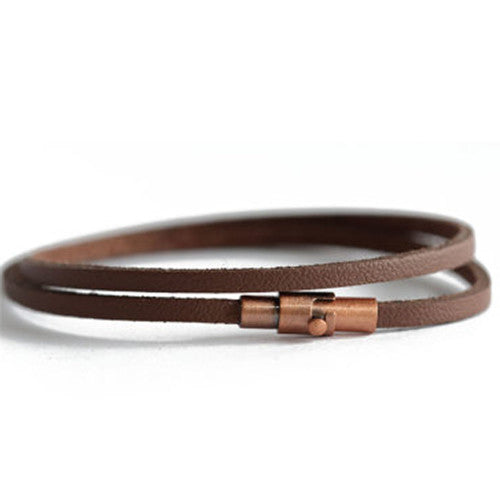This men's brown leather wrap bracelet secures with a magnetic closure and safety lock.  Chains by Lauren
