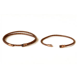 Thin brown leather couple bracelets. Available in a range of sizes.  Choose who will wear the double wrap and who will wear the single.  Chains by Lauren