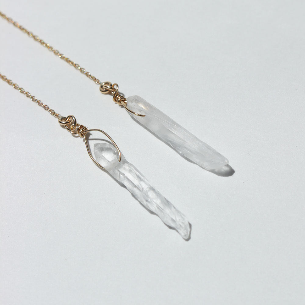 Crystal Quartz and Gold Threader Earrings | Tanah Lot Beach