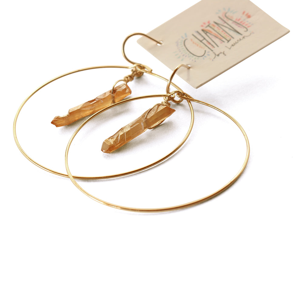 Light weight gold hoops with crystals