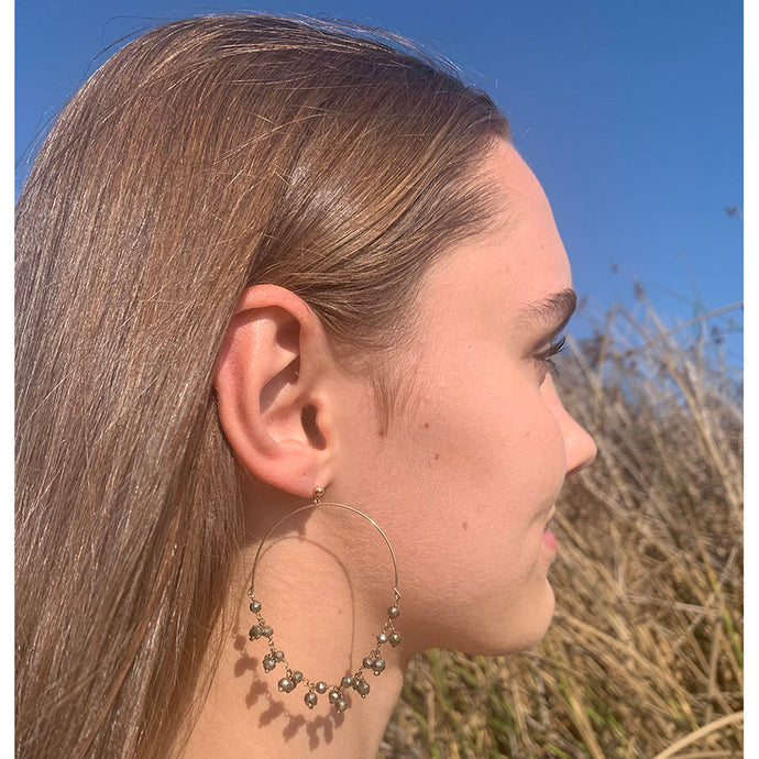 Pyrite dangle hoops.  Chains by Lauren