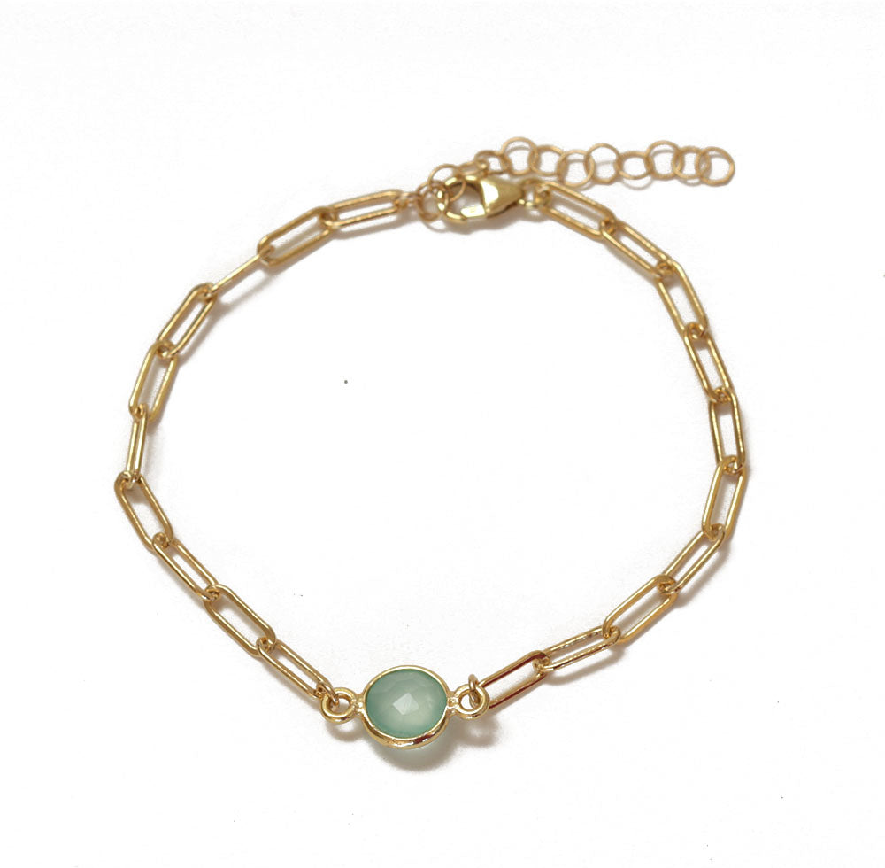 Dainty gold paper clip chain charm bracelet made of gold filled chain.  Adjustable so one size fits all.  Chains by Lauren