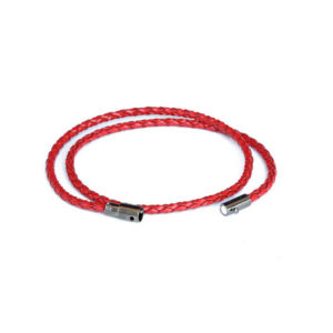 KELITCH Red Leather Wrap Bracelet For Men - Handmade With Silver Chain, Adjustable Braided Closure