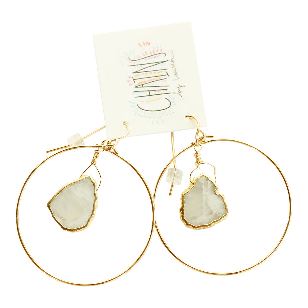 Light weight mini moonstone hoop earrings handmade in California.