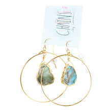 Handmade mini hoop earrings with labradorite stones.