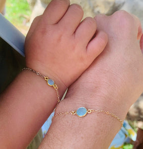 Mother and daughter gold chalcedony bracelet set. Perfect for 1-10 year olds. Four different size options are available for the child's bracelet. Great gifts for baby showers, Mother's Day, 1st birthday, and first day of school. Handmade with love. Chains by Lauren
