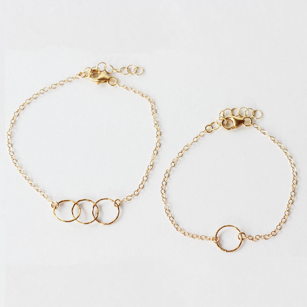 This momma and me jewelry set is made of gold fill.  The bracelets are adjustable and the daughter bracelets range to fit sizes 1-10 year old.  Handmade.  Chains by Lauren