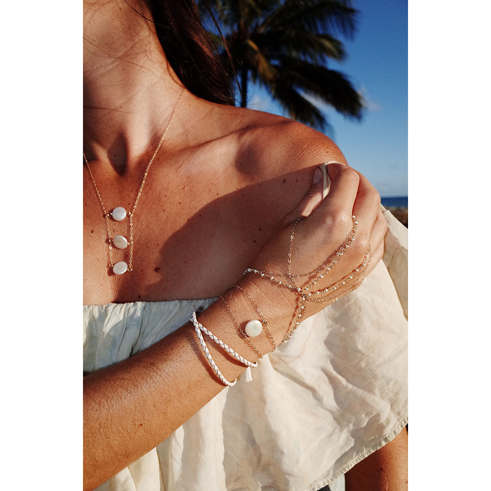 Pearl Handchain Bracelet.  Perfect for layering or wearing alone.  Chains by Lauren