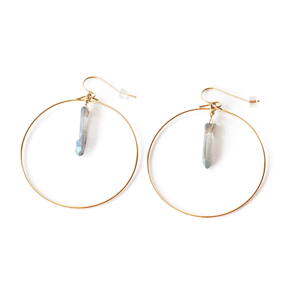 Super light weight gem hoop earrings.