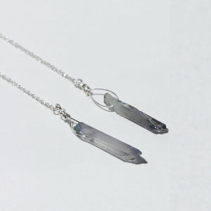 Close up of the sterling silver and crystal quartz threaders.  Chains by Lauren