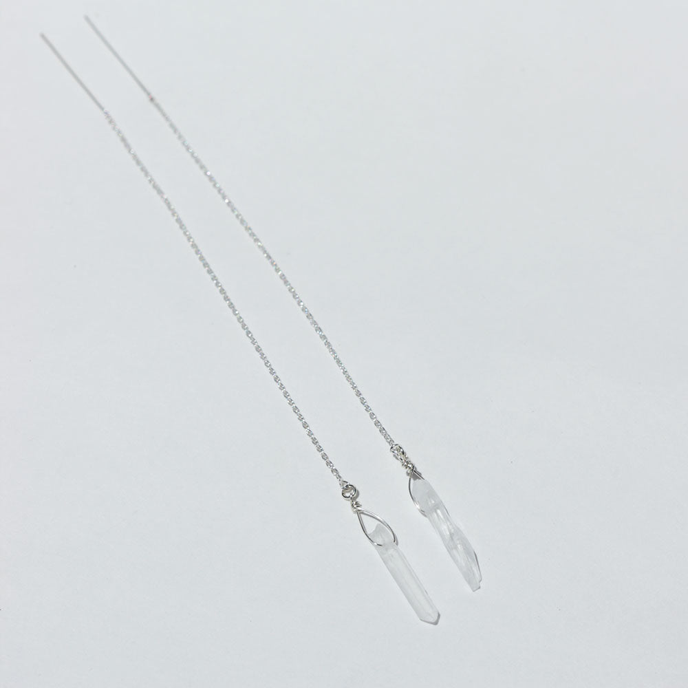 Crystal Quartz and Silver Threader Earrings | Soka Beach